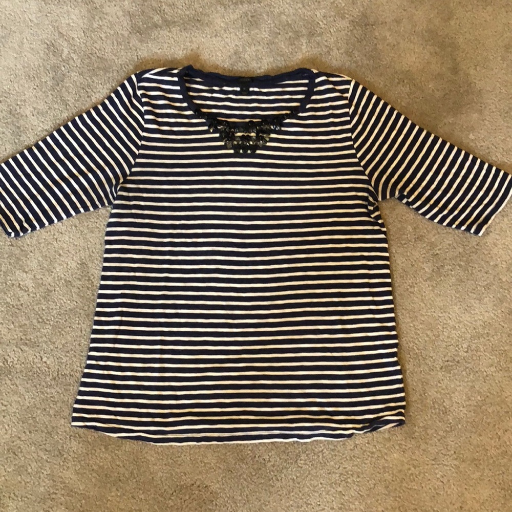 Blue&White striped quarter sleeve w/ Gem collar